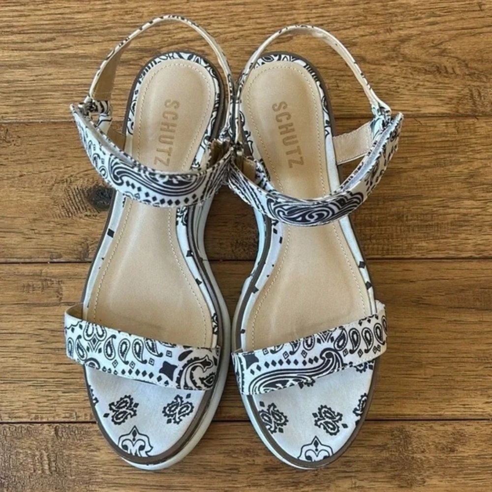 SCHUTZ Black and White Paisley Platform Sandals - Picture 8 of 12